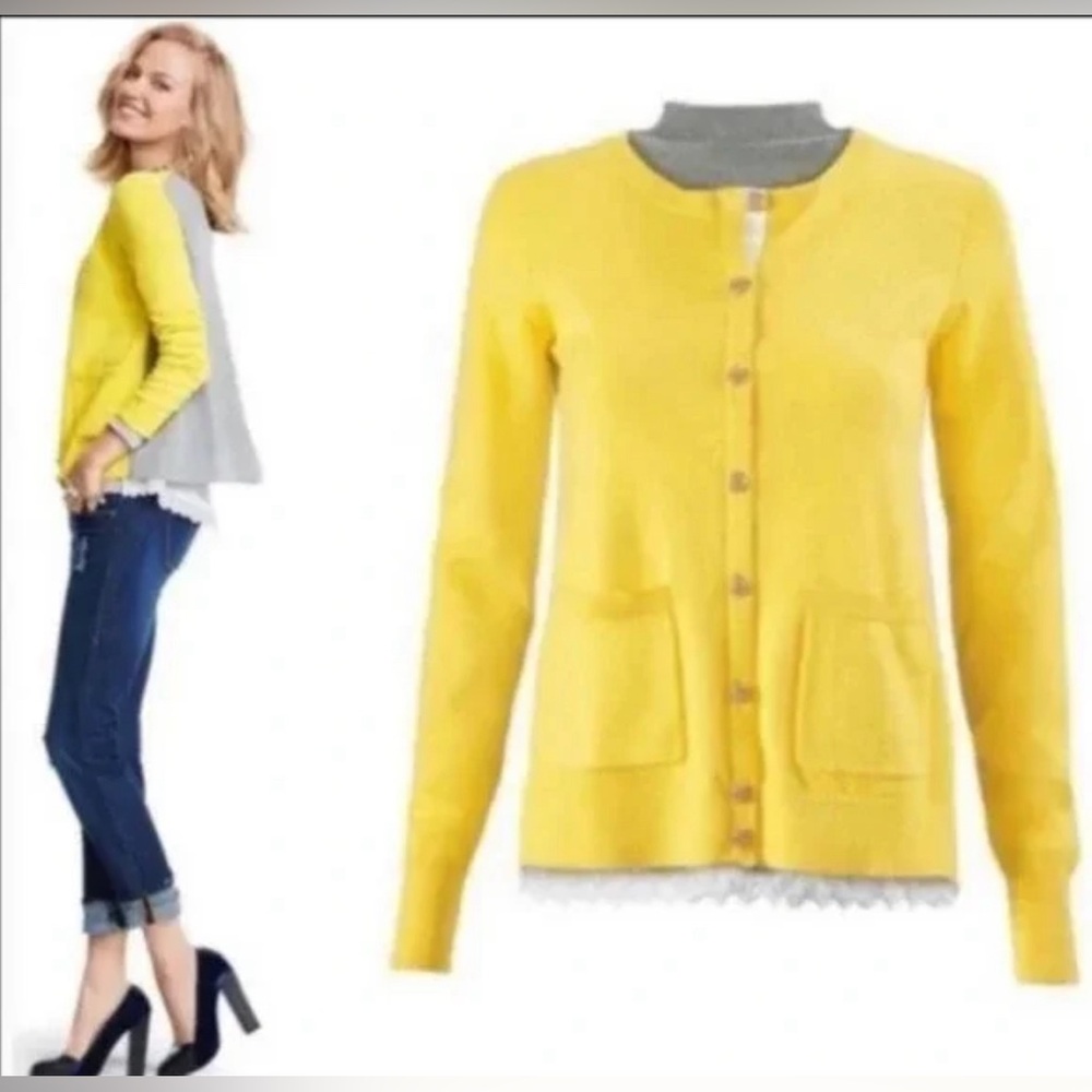 CAbi Cardigan Size Sm Colorblock Layered Belle Lightweight Yellow Grey